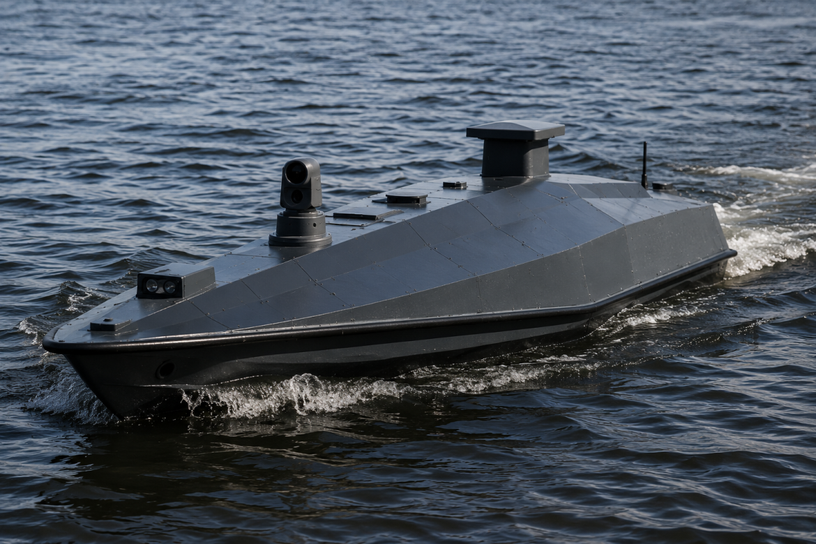 Український морський безпілотний дрон Magura V5 під час руху по воді.