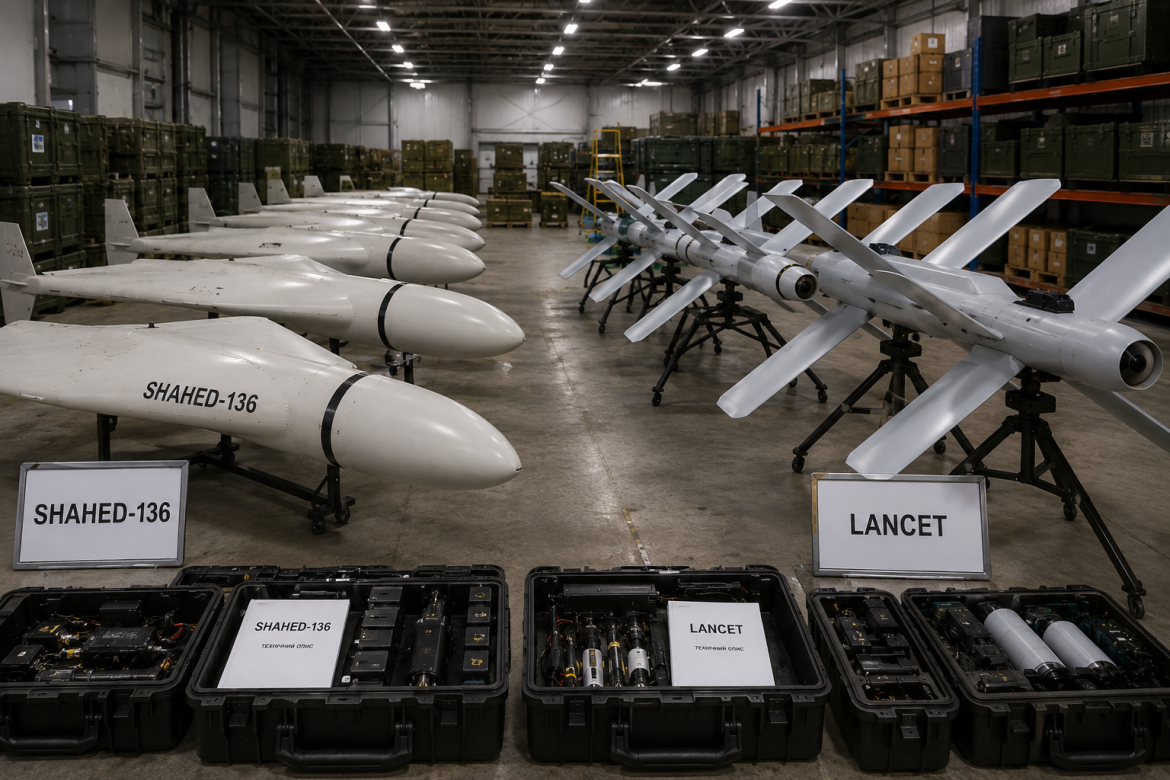 Складське приміщення з безпілотниками Shahed-136 і Lancet та обладнанням